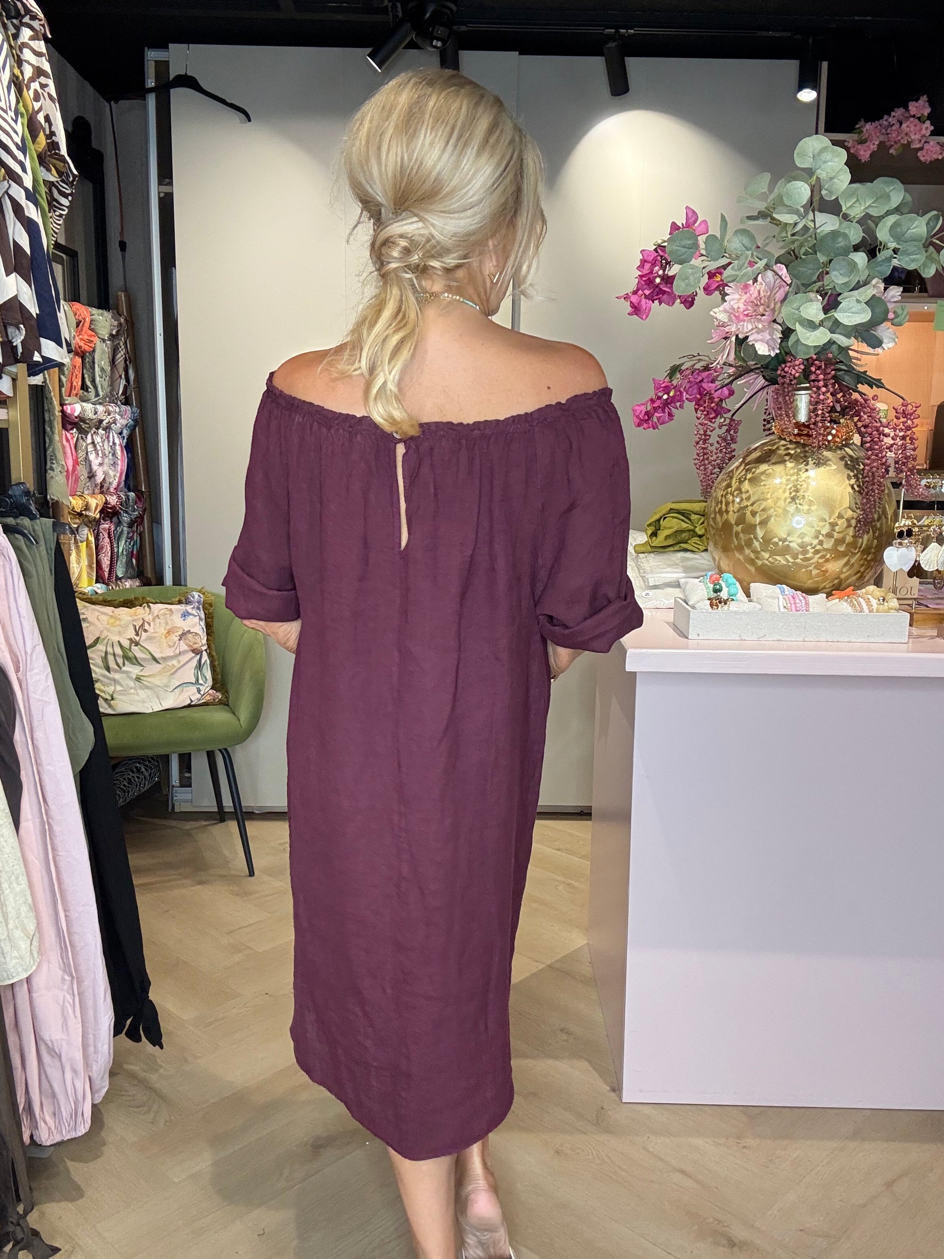 Linen dress Burgundy – Mode by Joy