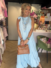 Linen halter dress with bow light blue 🩵