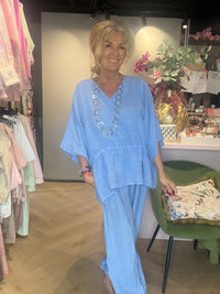 Linnen ballon broek Marbella licht blauw