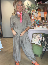 Harem-bukser model Taupe hør