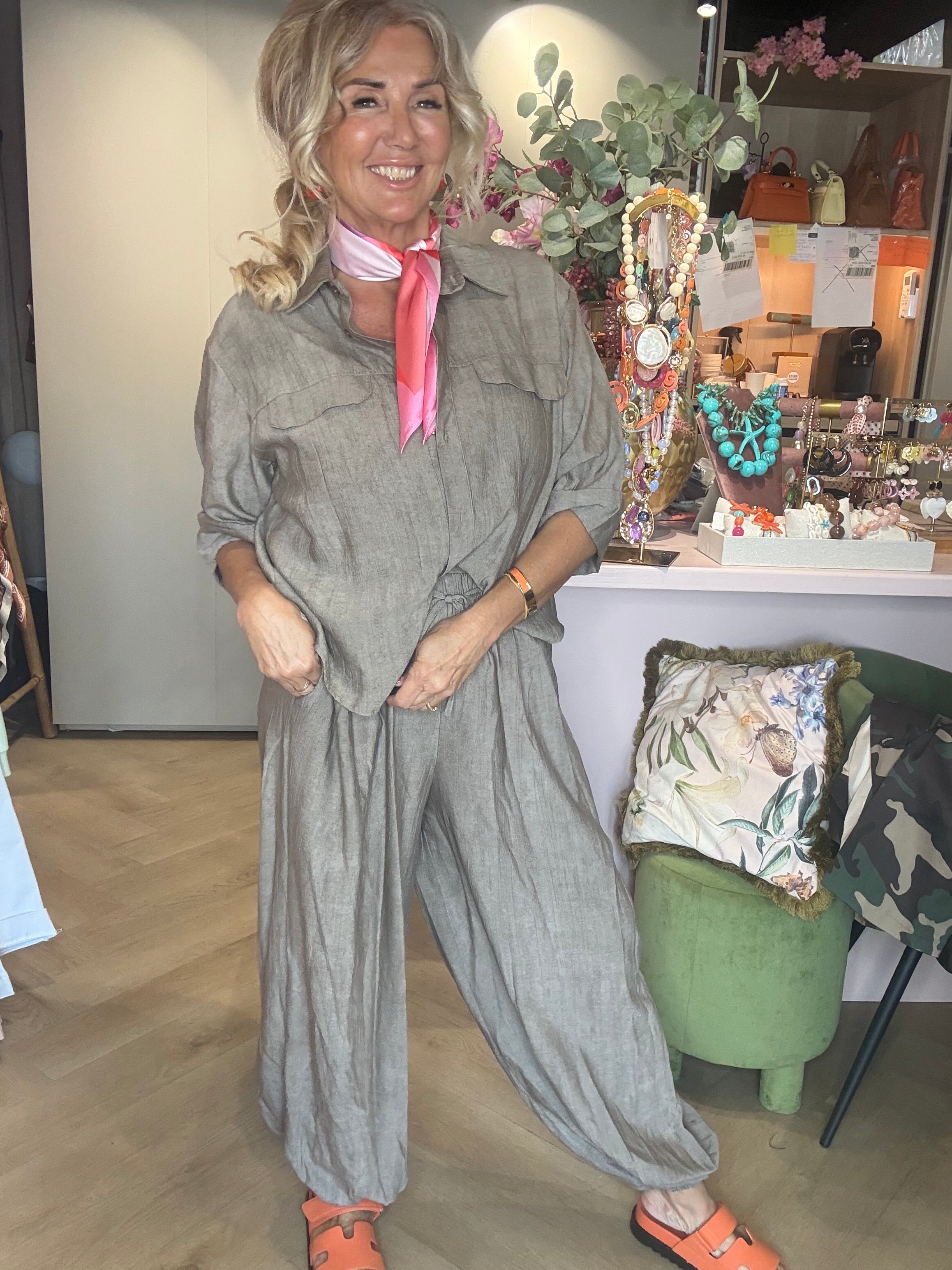 Broek Harem model Taupe linnen