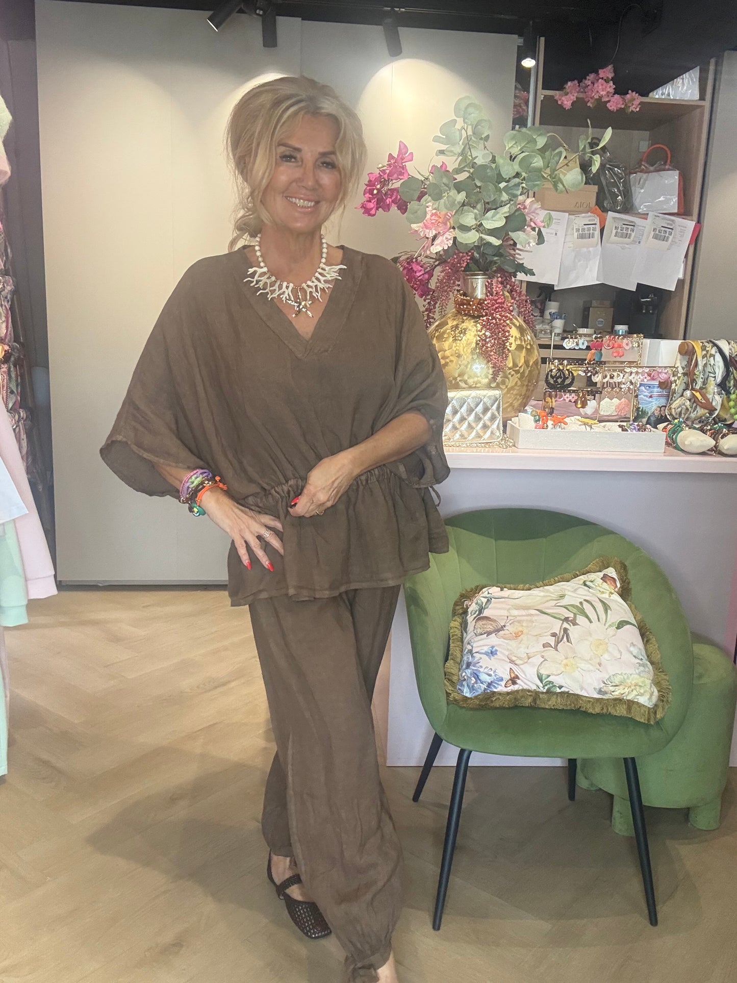 Linnen broek Marbella bruin
