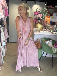Kjole i linnedlook gammel rose