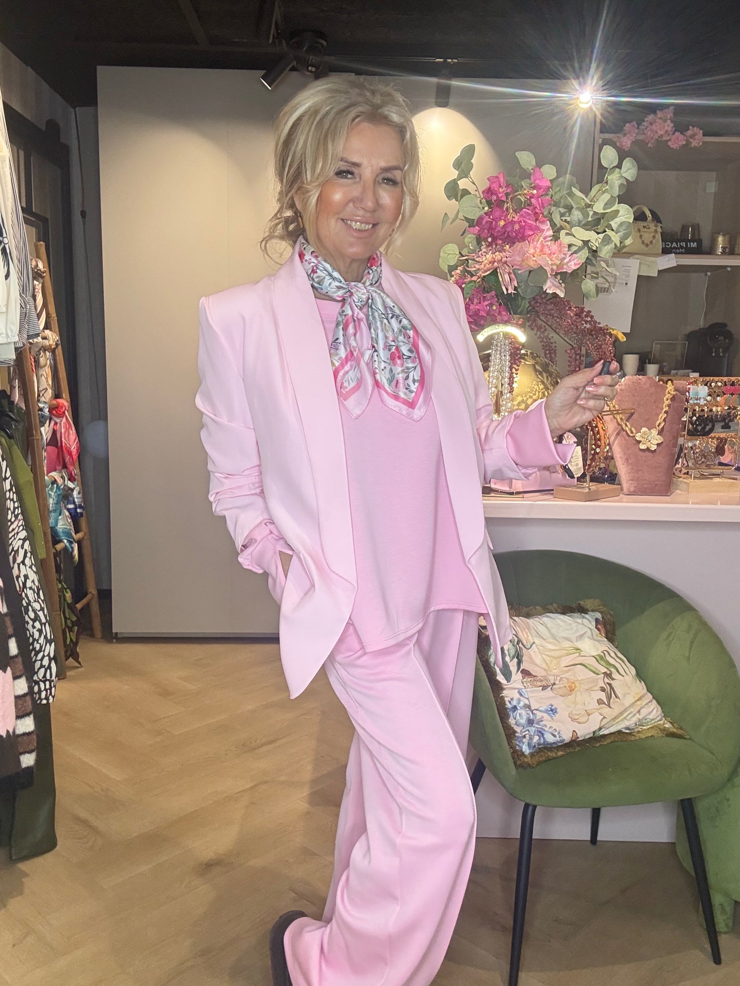 Veste col smoking manches Rose