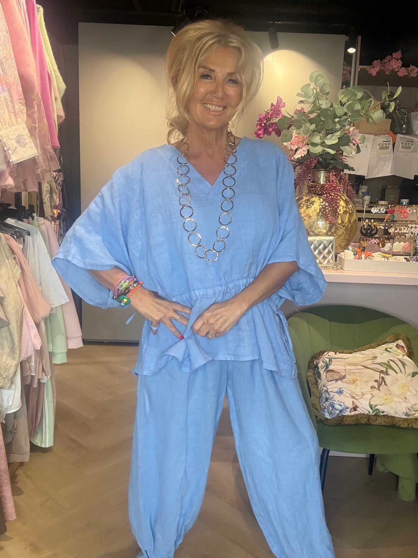 Linnenbluse Marbella lys blå