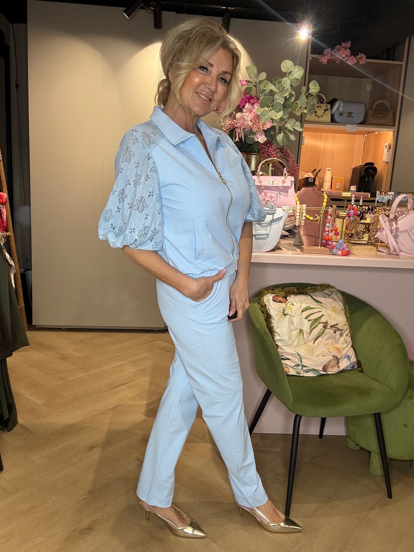 Triple Nine Jacket JA92409 | Short Sleeves with Zip and Lace Sleeves Licht Blauw