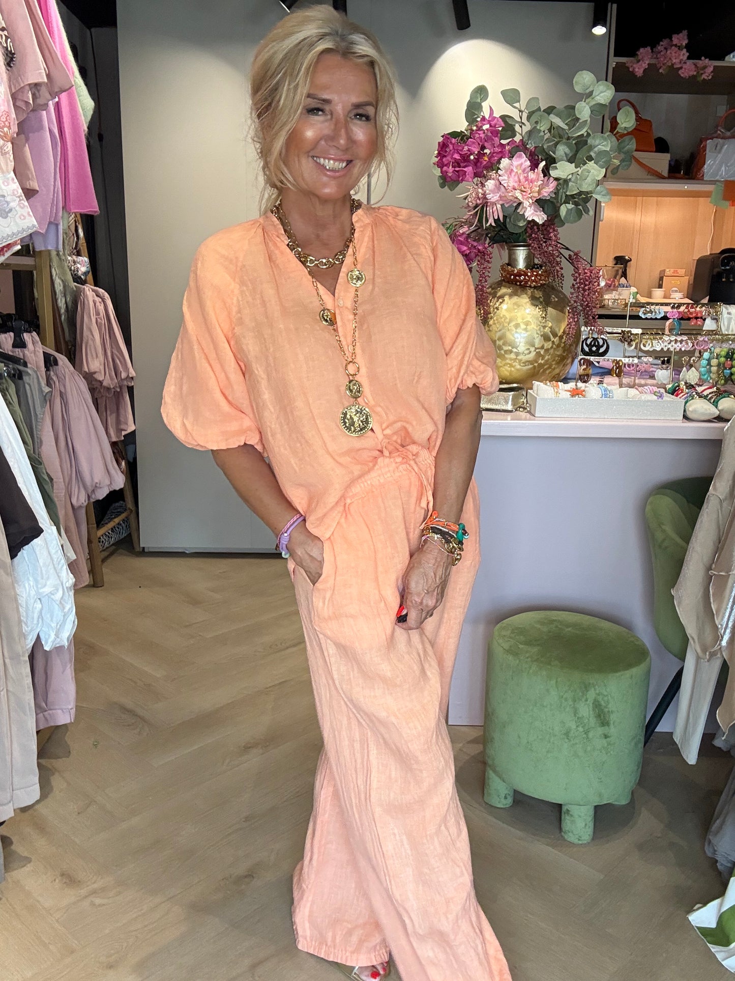Linnen broek Peach Straight leg