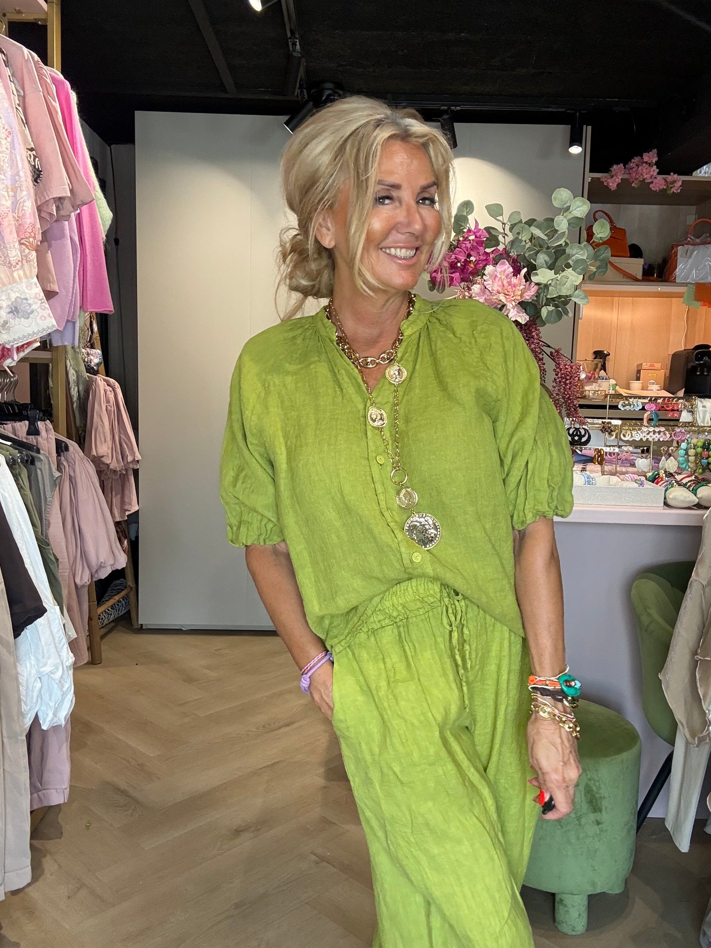 Bluse i linned med ballonærme Macha