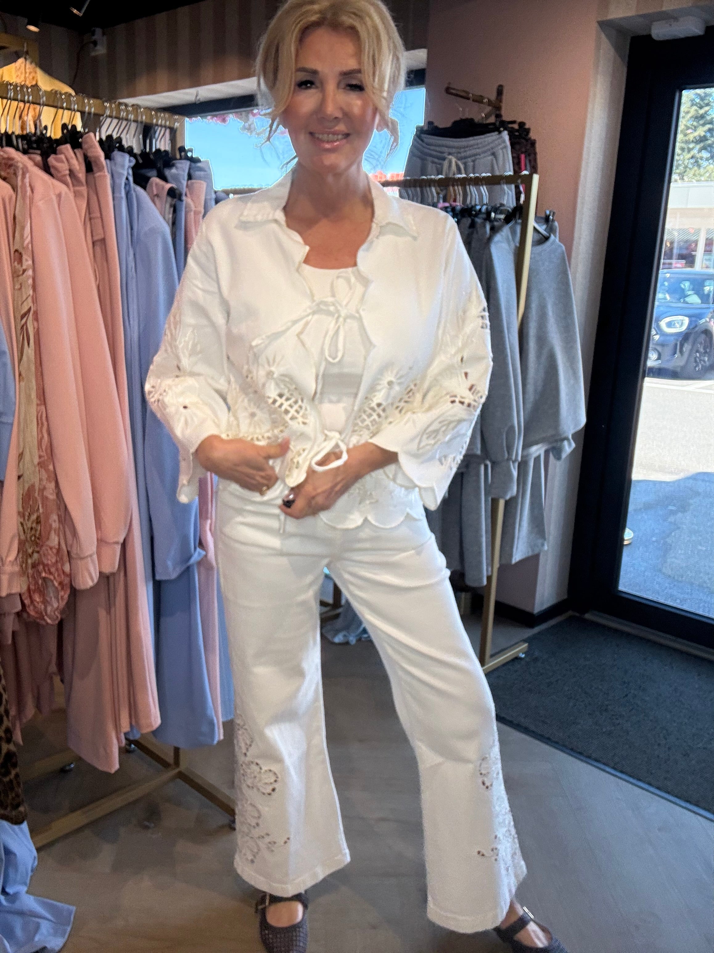 Broek Off White Jeans Broderie 7/8