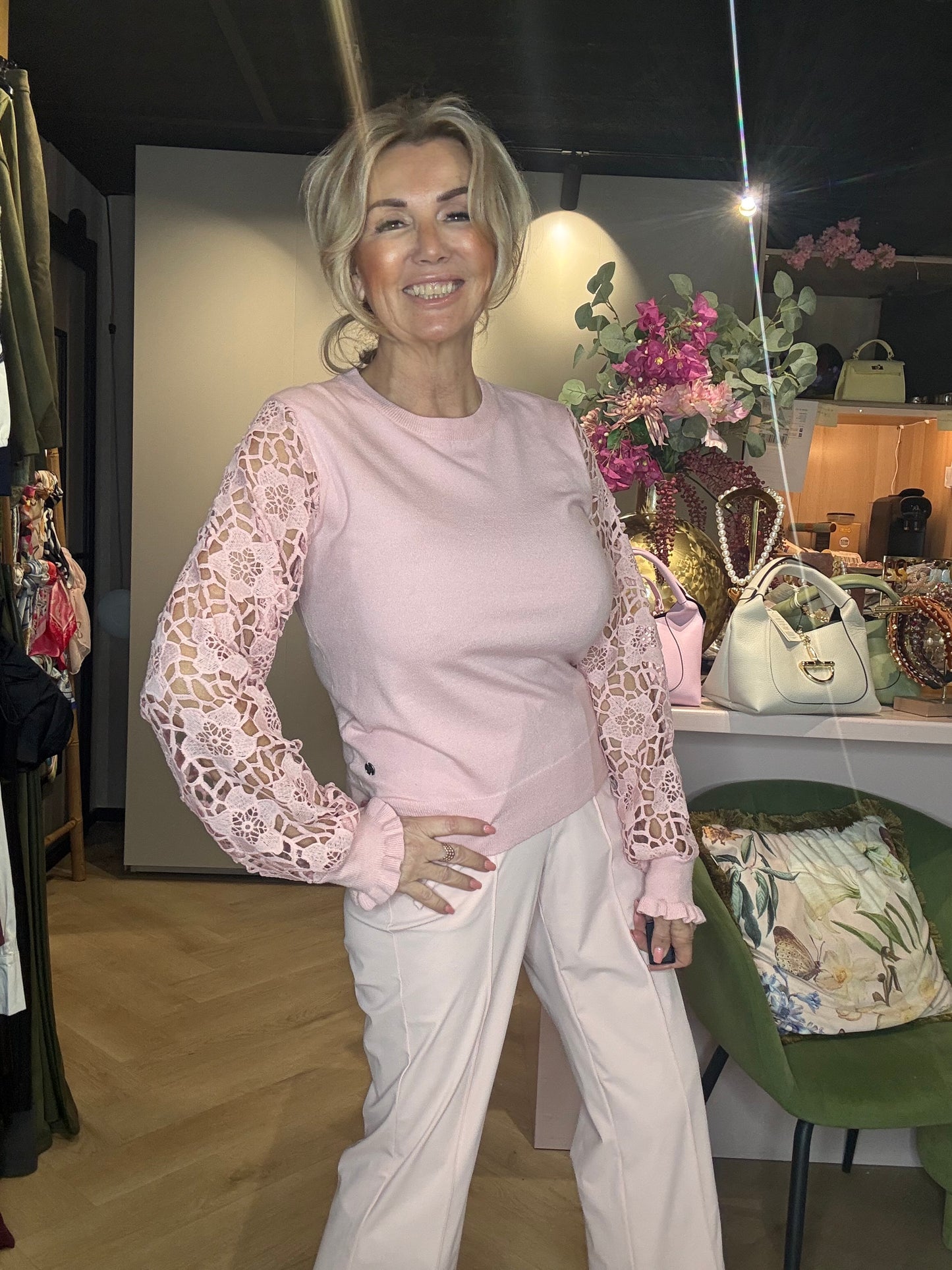 Triple Nine TR9006 Sweater kanten mouw Poeder Rose