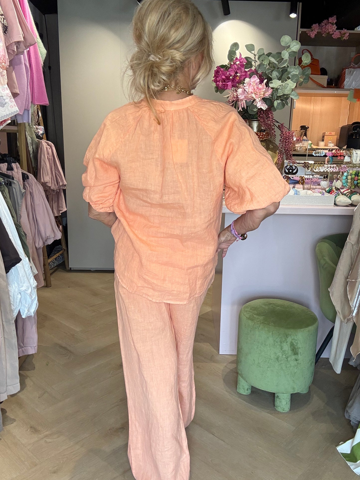 Linnen broek Peach Straight leg