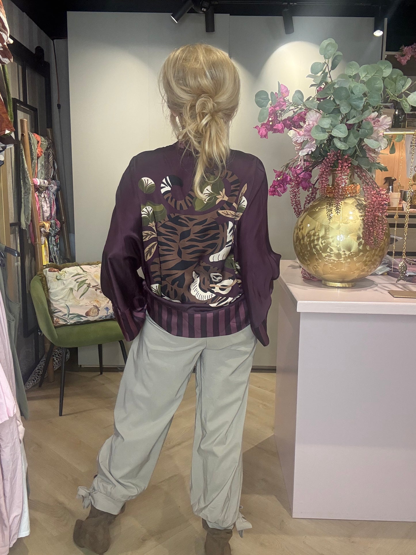 Pantalon Jiss vert sauge et beige