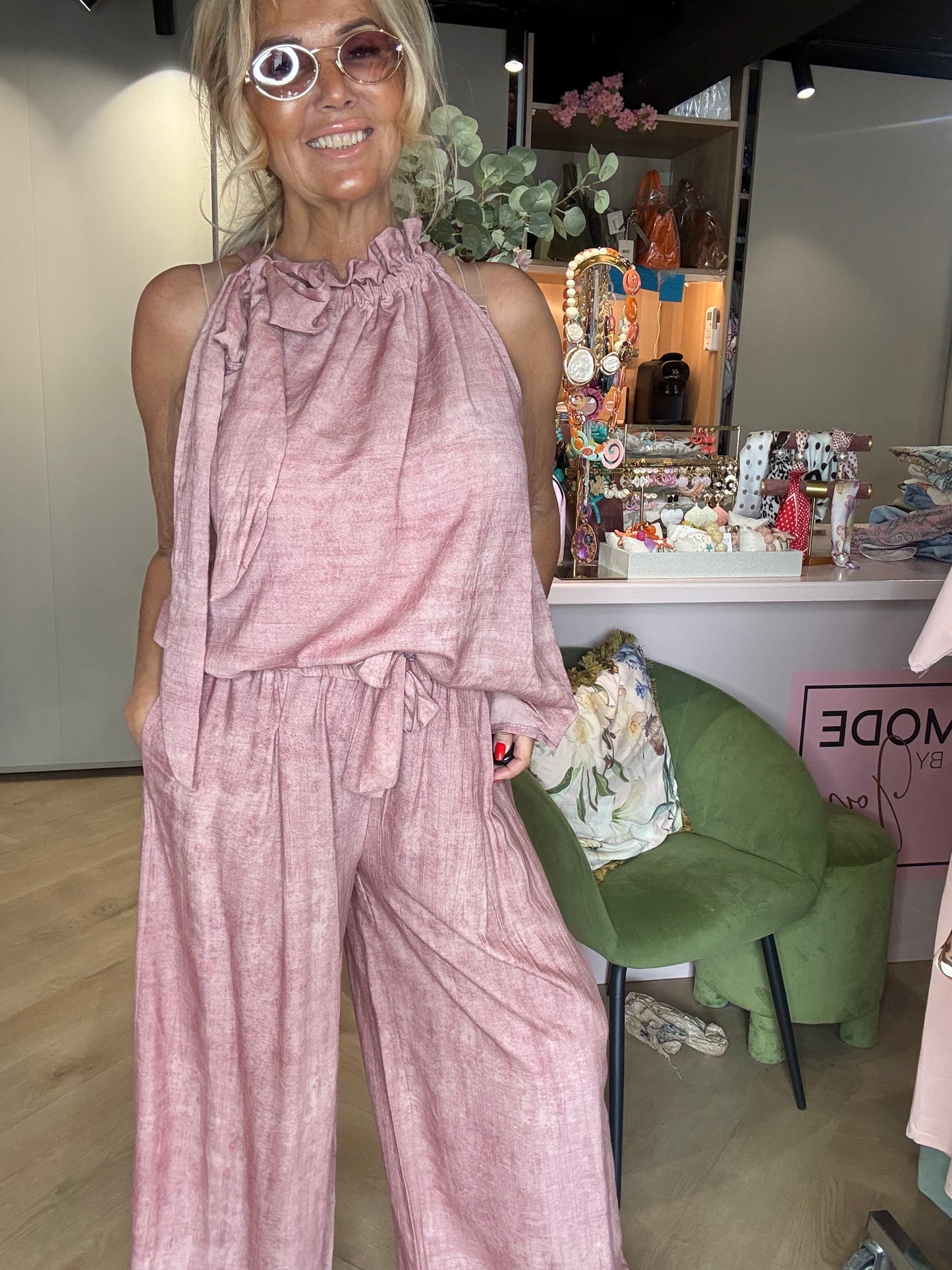 Pantalon en lin rose