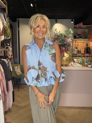Blouse Ruffle streepje lichtblauw