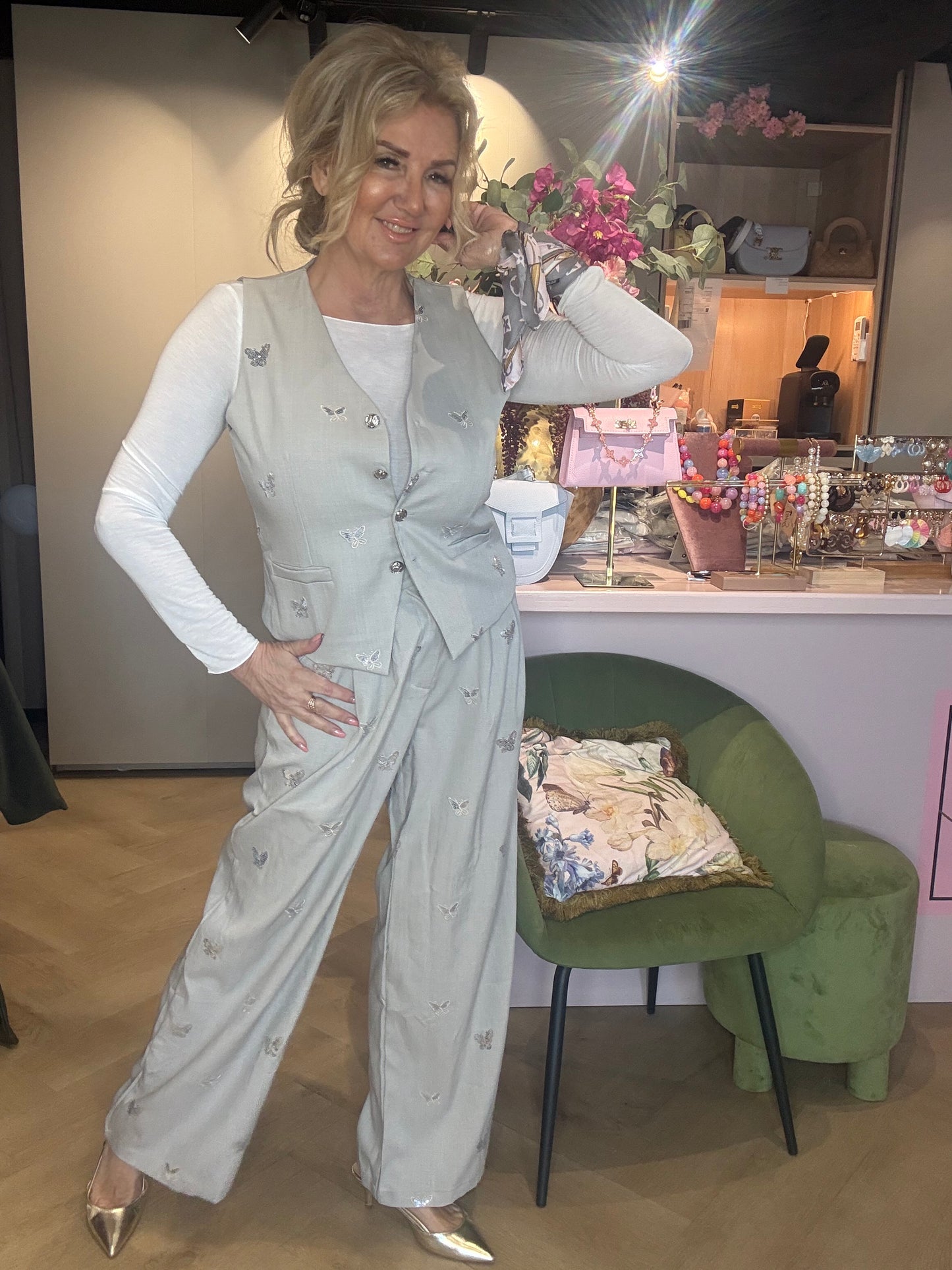 Broek vlinder Straight leg Grijs/ Taupe