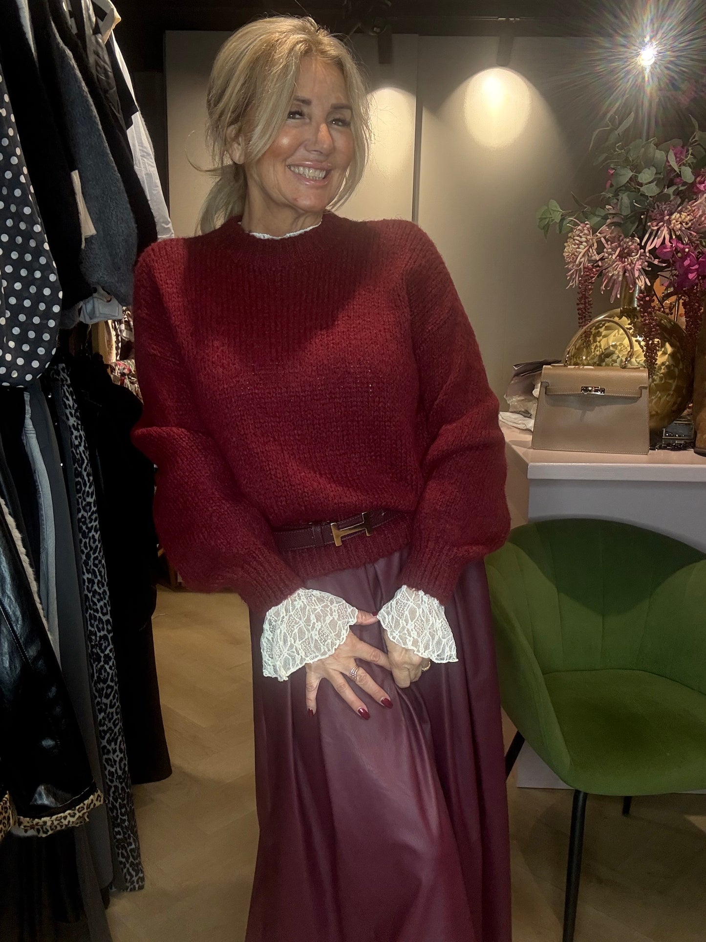 Trui Grof Ballon Mouw Bordeaux