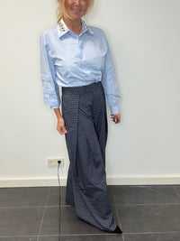 Dark blue small-check trousers