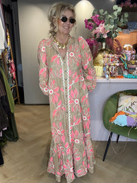 Boho Embroidery Maxi Jurk Taupe