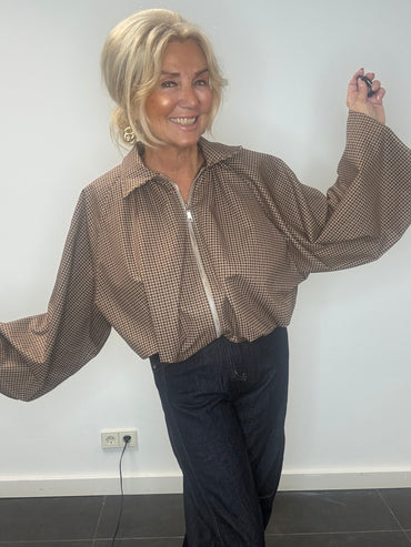 Veste bomber Jack neuve à motif pied-de-poule camel marron