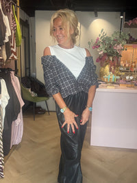 Blouse Off shoulder flanel ruit Zwart