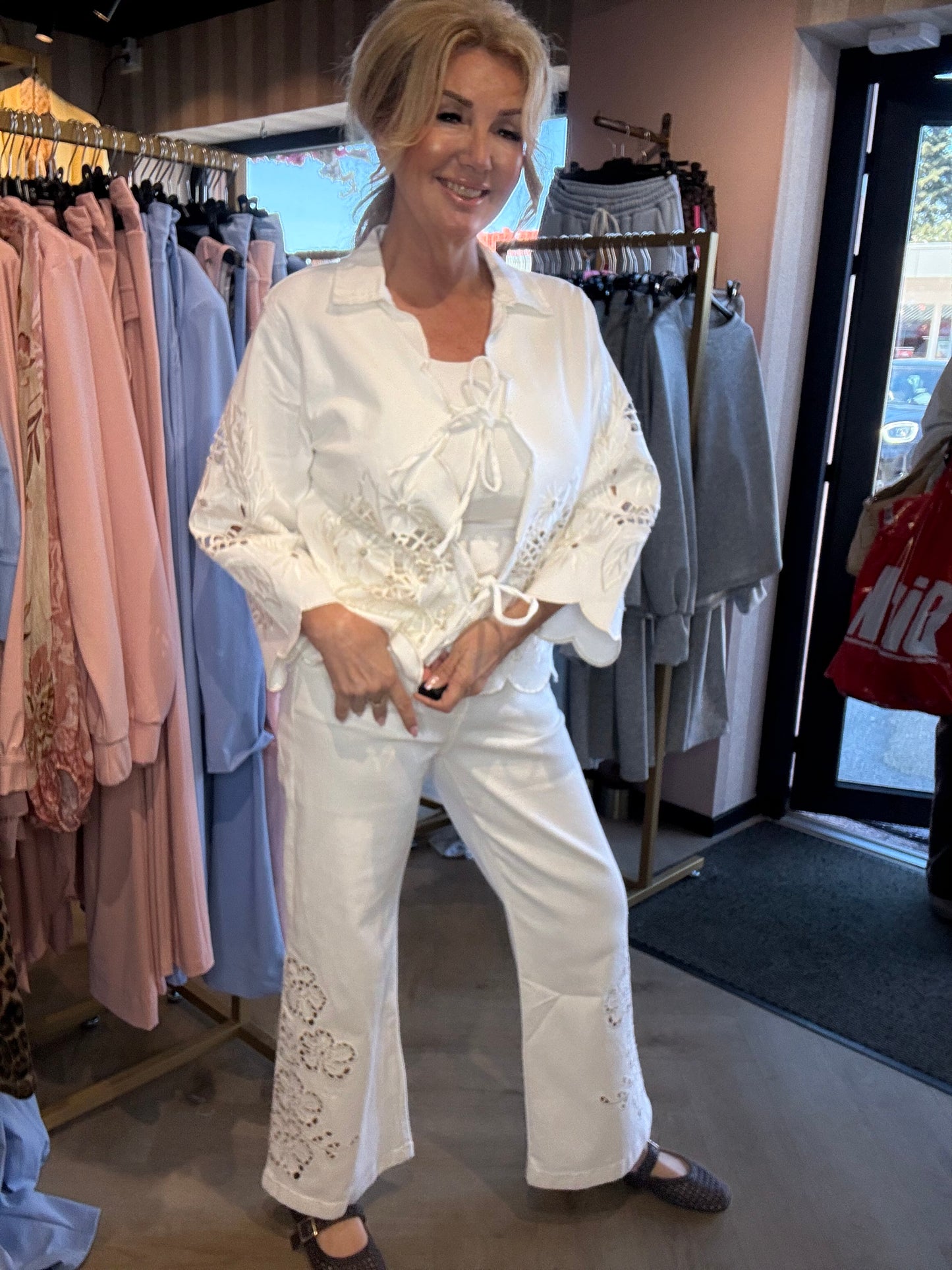 Broek Off White Jeans Broderie 7/8