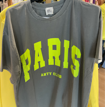 T-Shirt Paris Fluor Print Geel Grijs