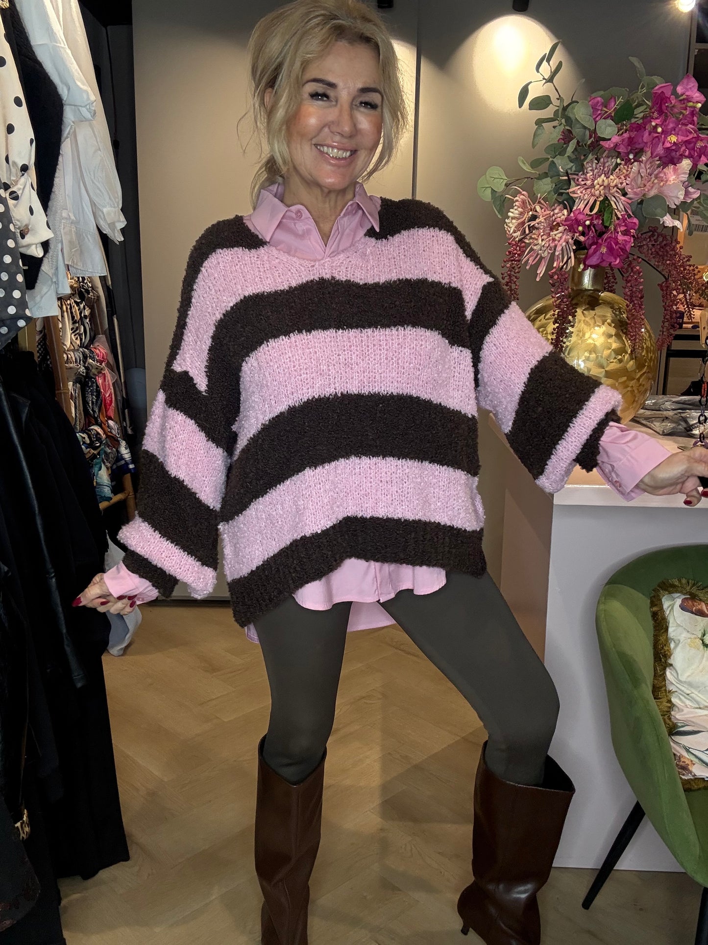 Bouclé Trui Rose /Bruin