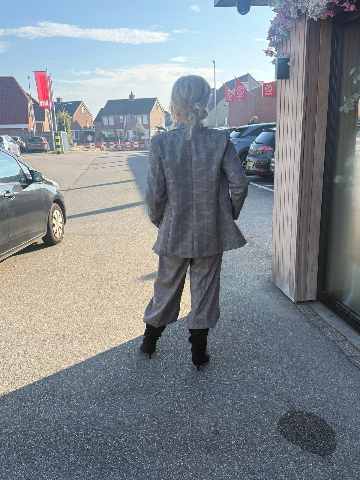 Broek Jill ballon grijs /Camel ruit