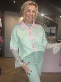 Vestje Ajour korte mouw Mint / Rose