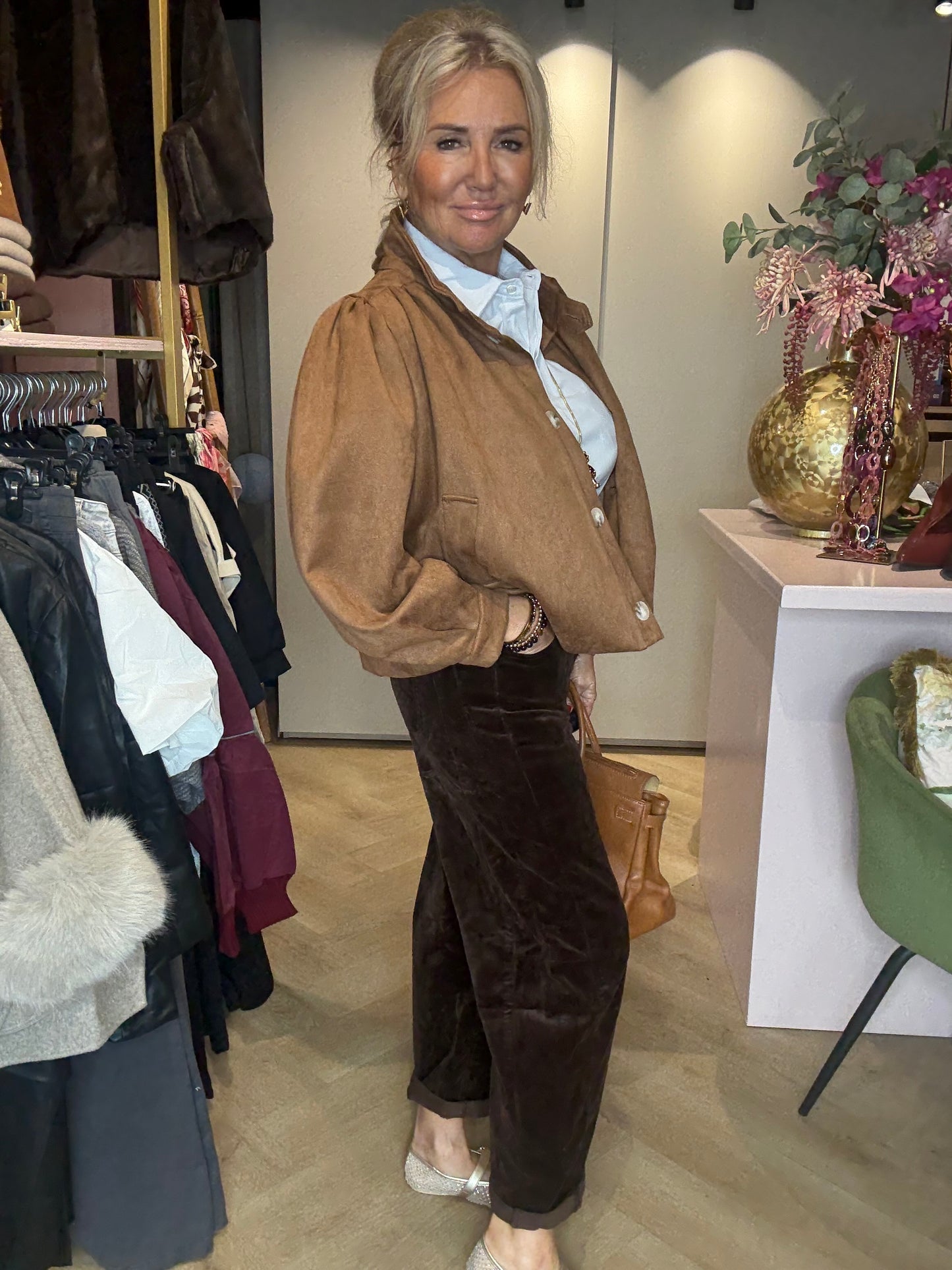 Broek Barrel Dark Brown Rib Cord