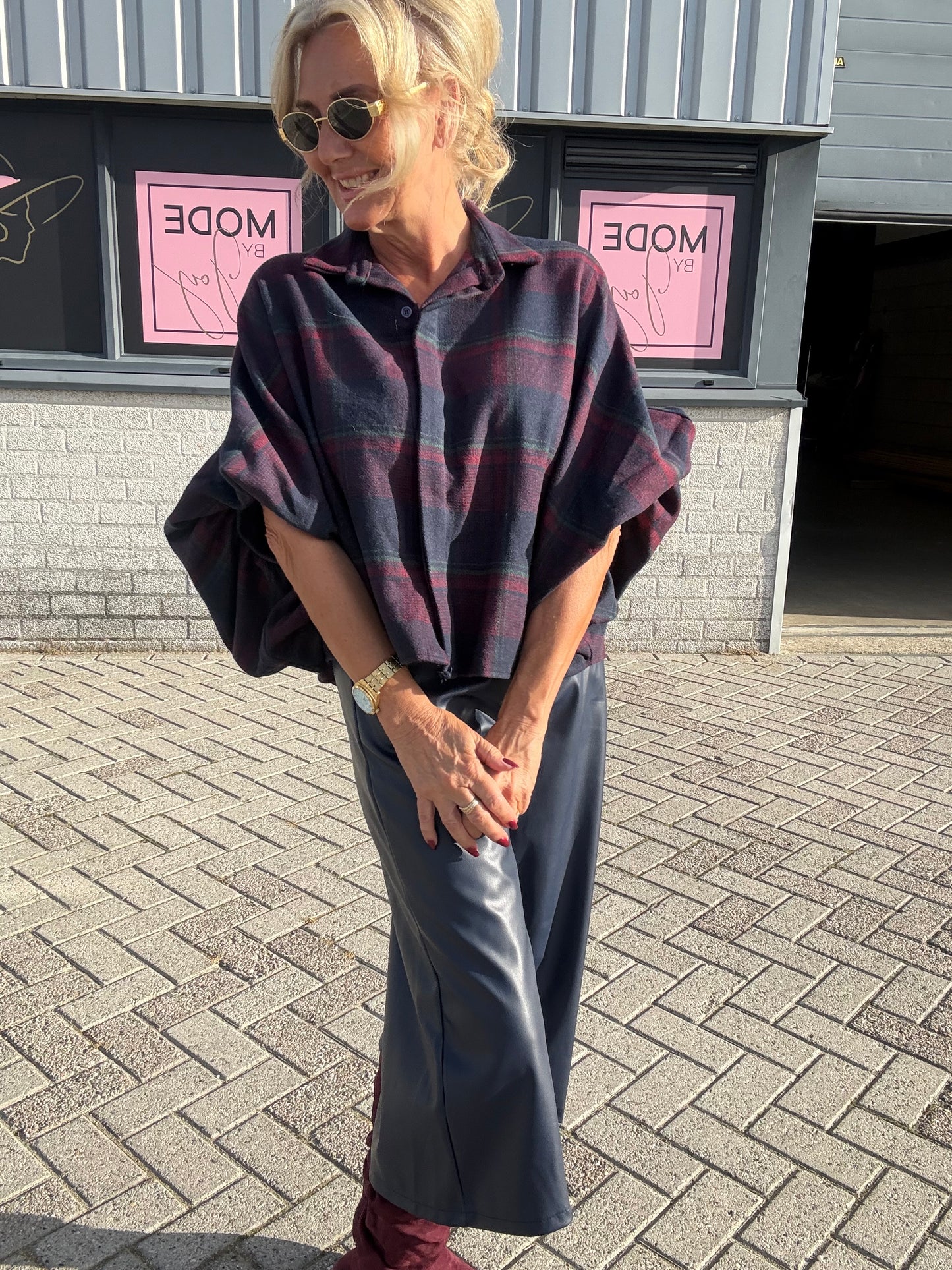 Bluse Emma Kariert Blau/Burgunderrot Flanell