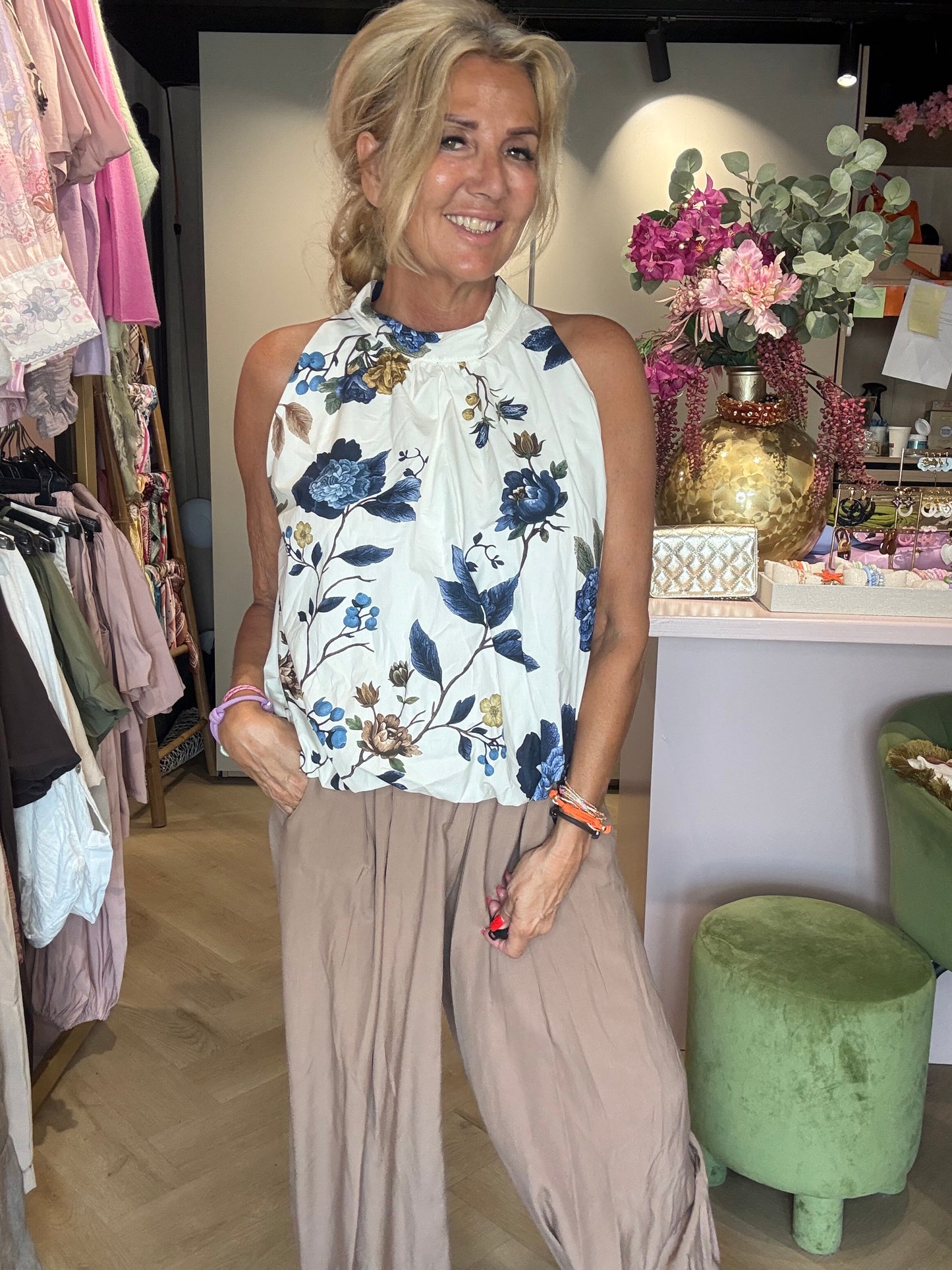 Halter top Flower blauw