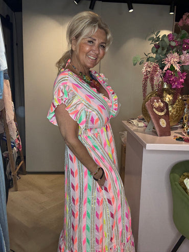 Jurk Soleil Dress Off Wit / Multi color