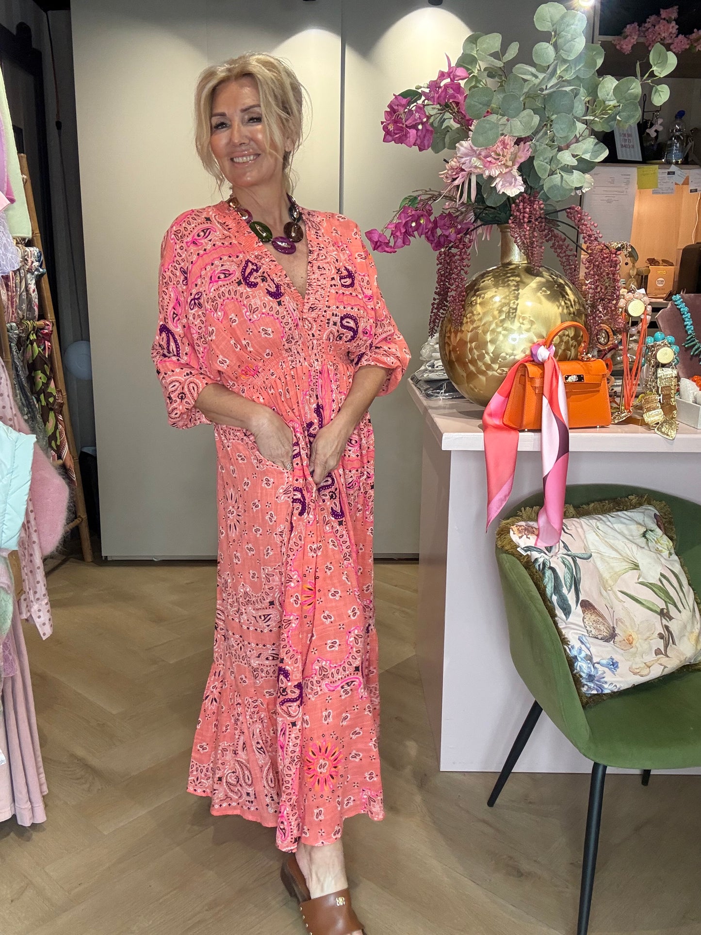 Jurk peasley print Peach Rose