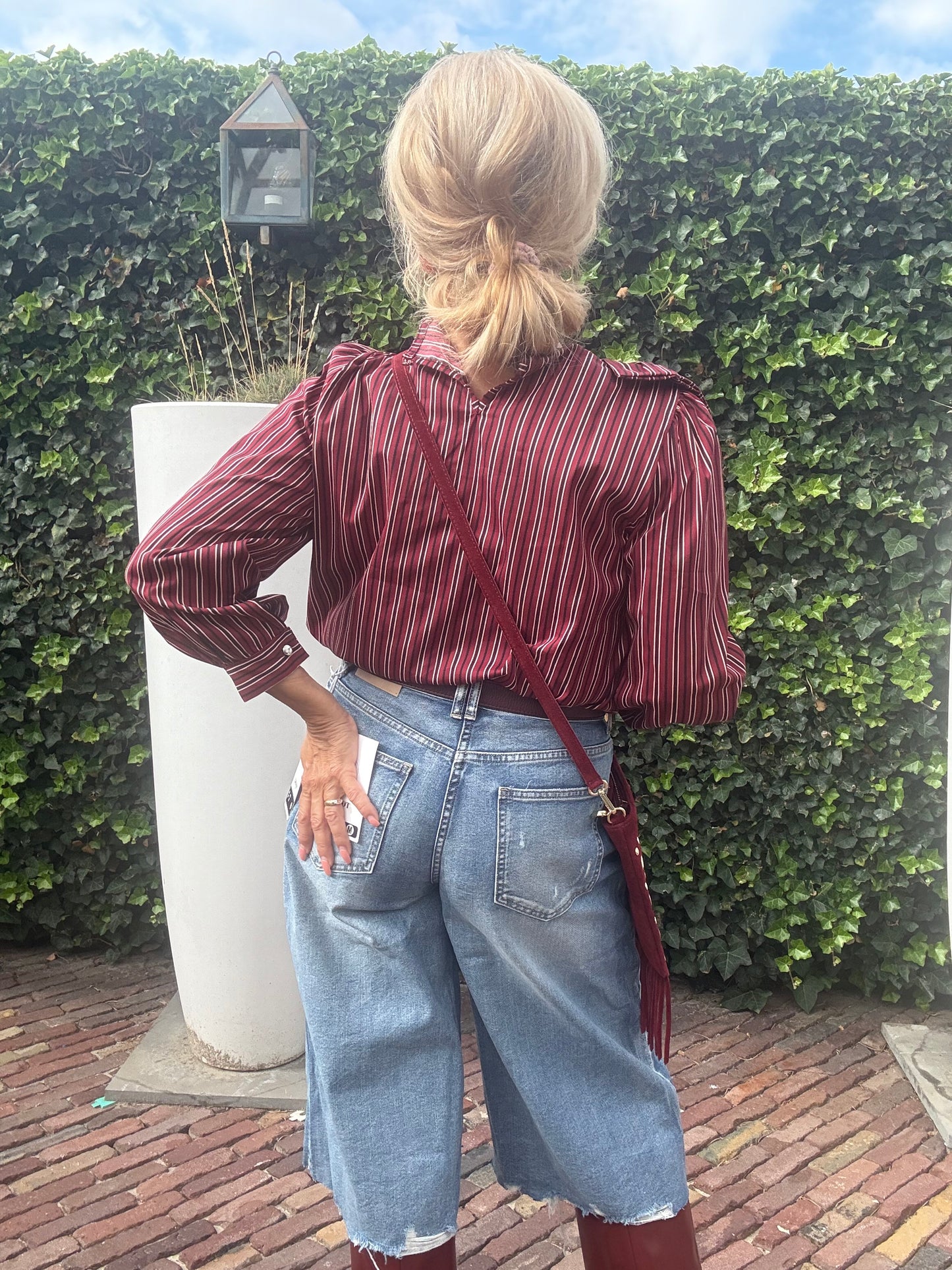 Blouse Big Bow Bordeaux streep