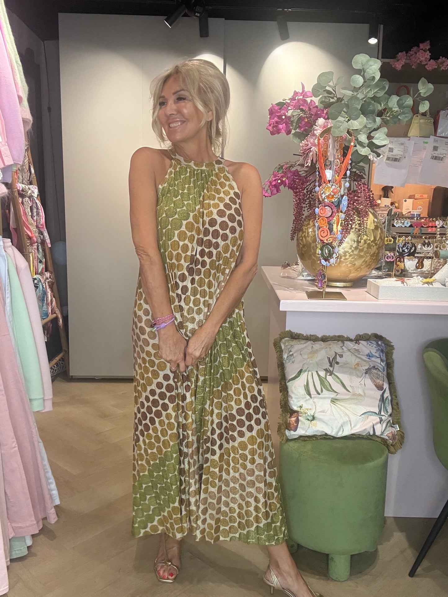Kleid mit Trägern Grün glänzend