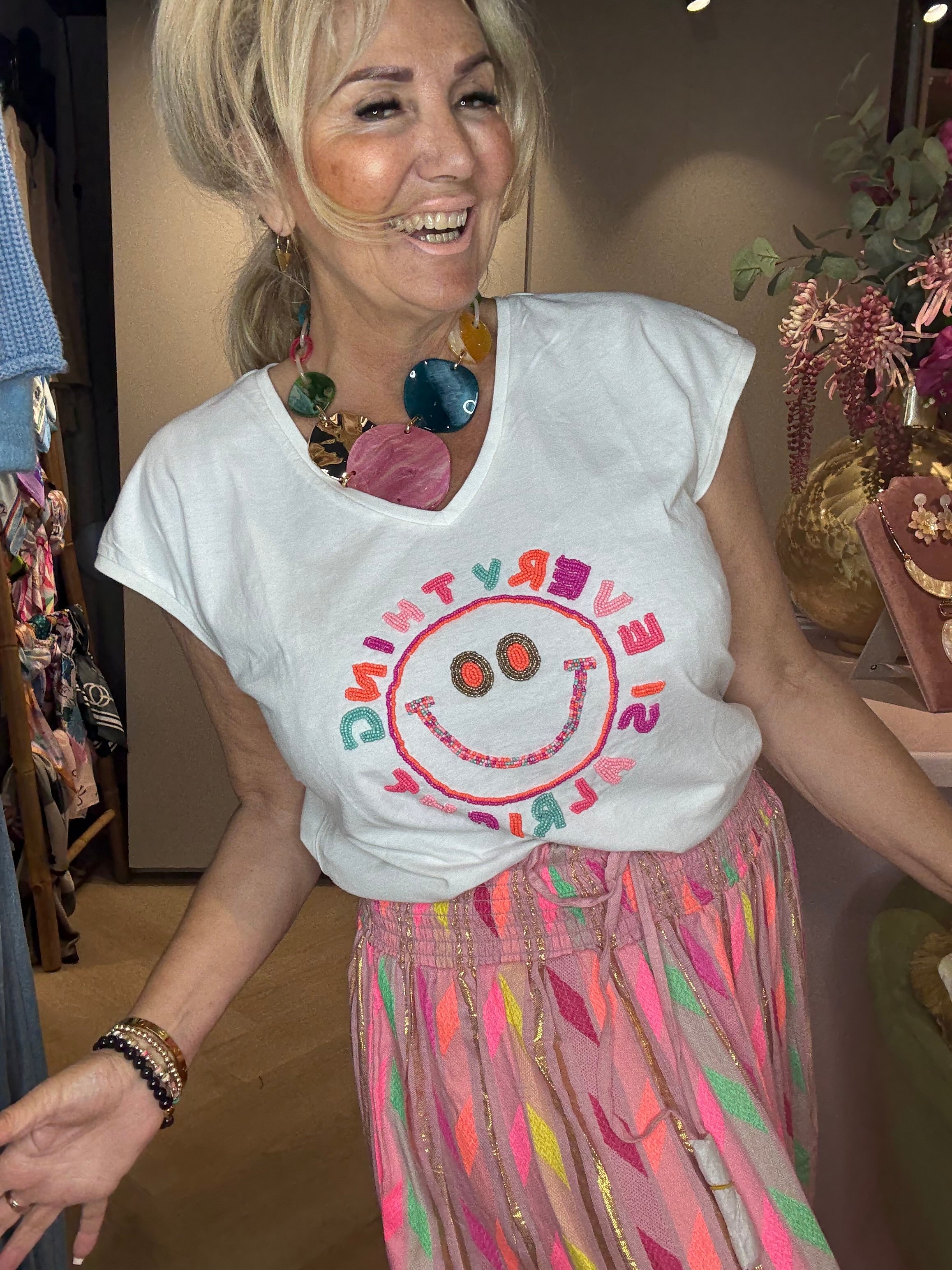 T-Shirt Boho Smiley Wit