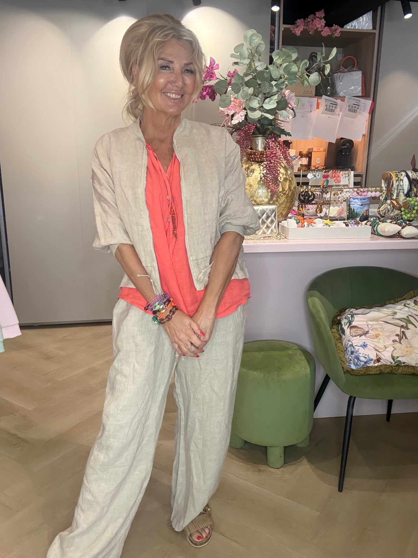 Linnen broek beige Straight leg
