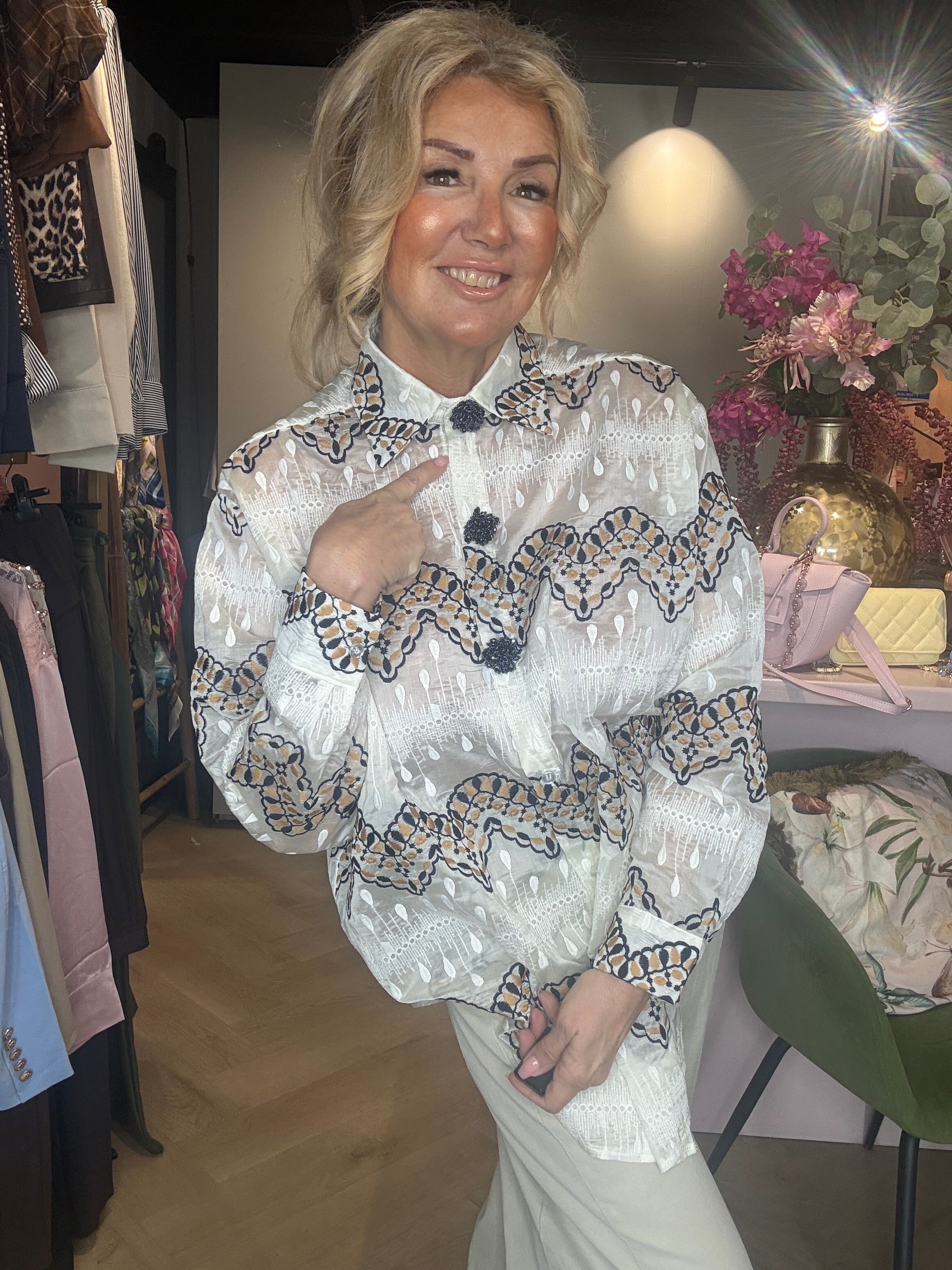 Boho Zigzag Blue Blouse