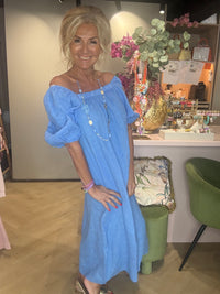 Vestido de lino lavanda azul