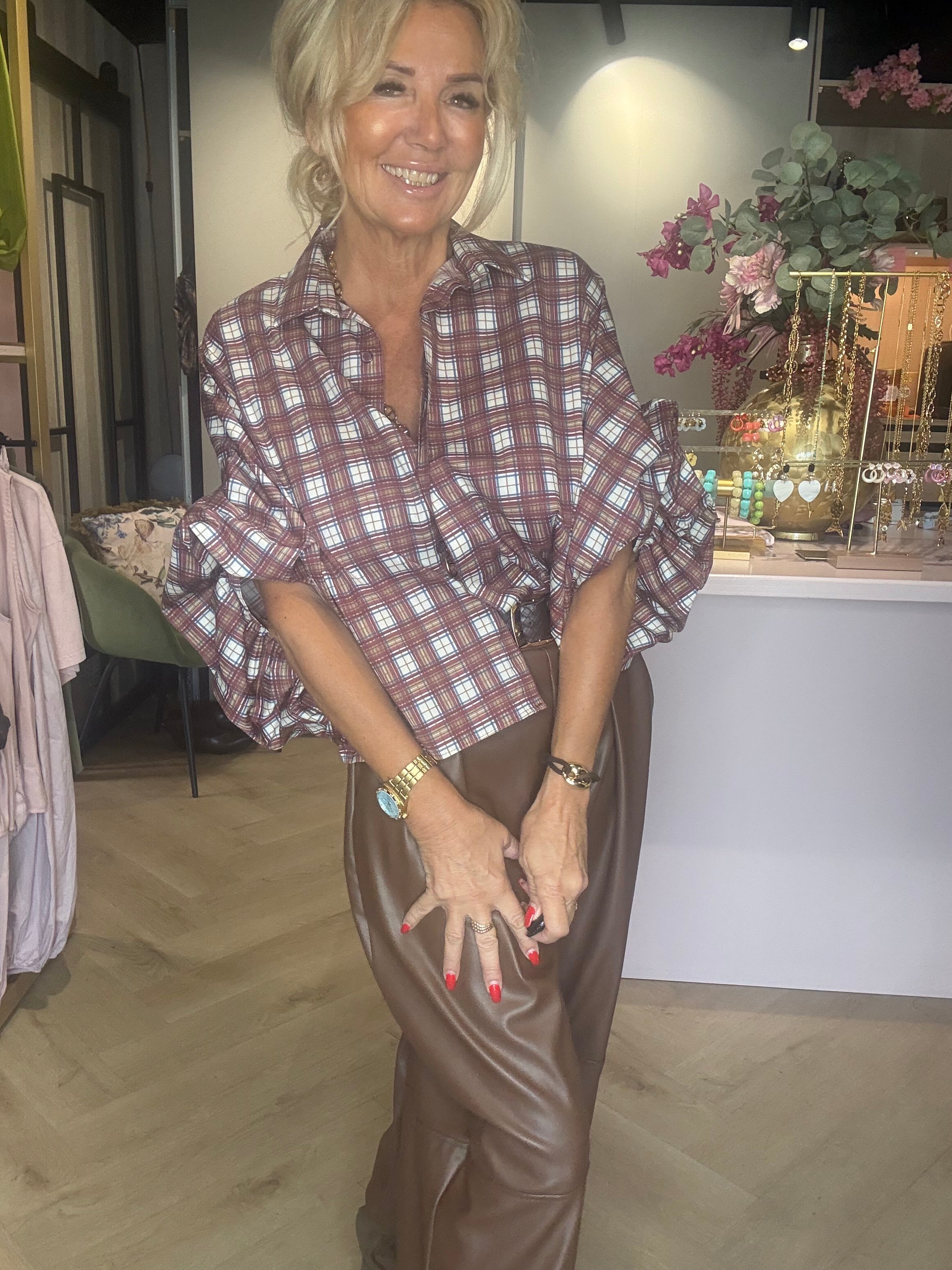 Bluse Emma bordeauxrød ternet