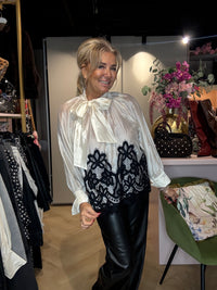Blouse Bow Crème Zwart kant