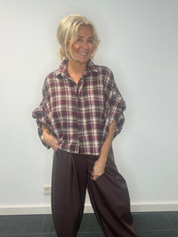 Blus Emma vinröd ecru flanell
