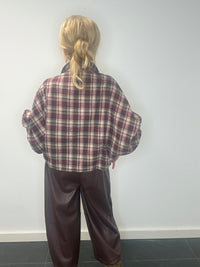 Blus Emma vinröd ecru flanell