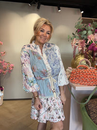 Ibiza Jurk , Romantisch  Bloemenprint Blauw