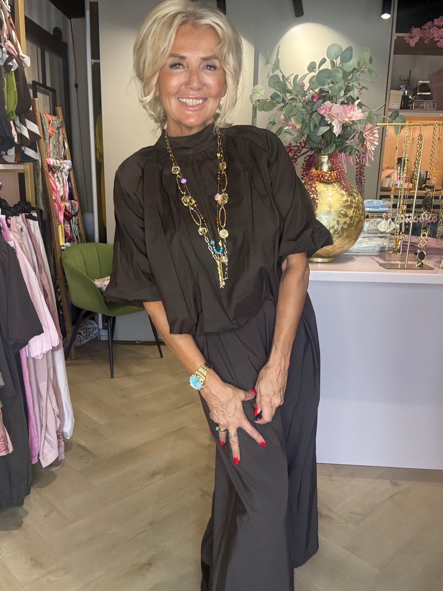 Blouse ballon Bruin strik🤎