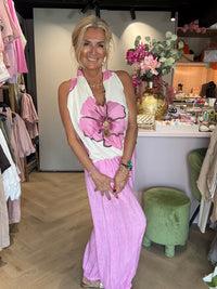 Pantalones de lino globo rosa
