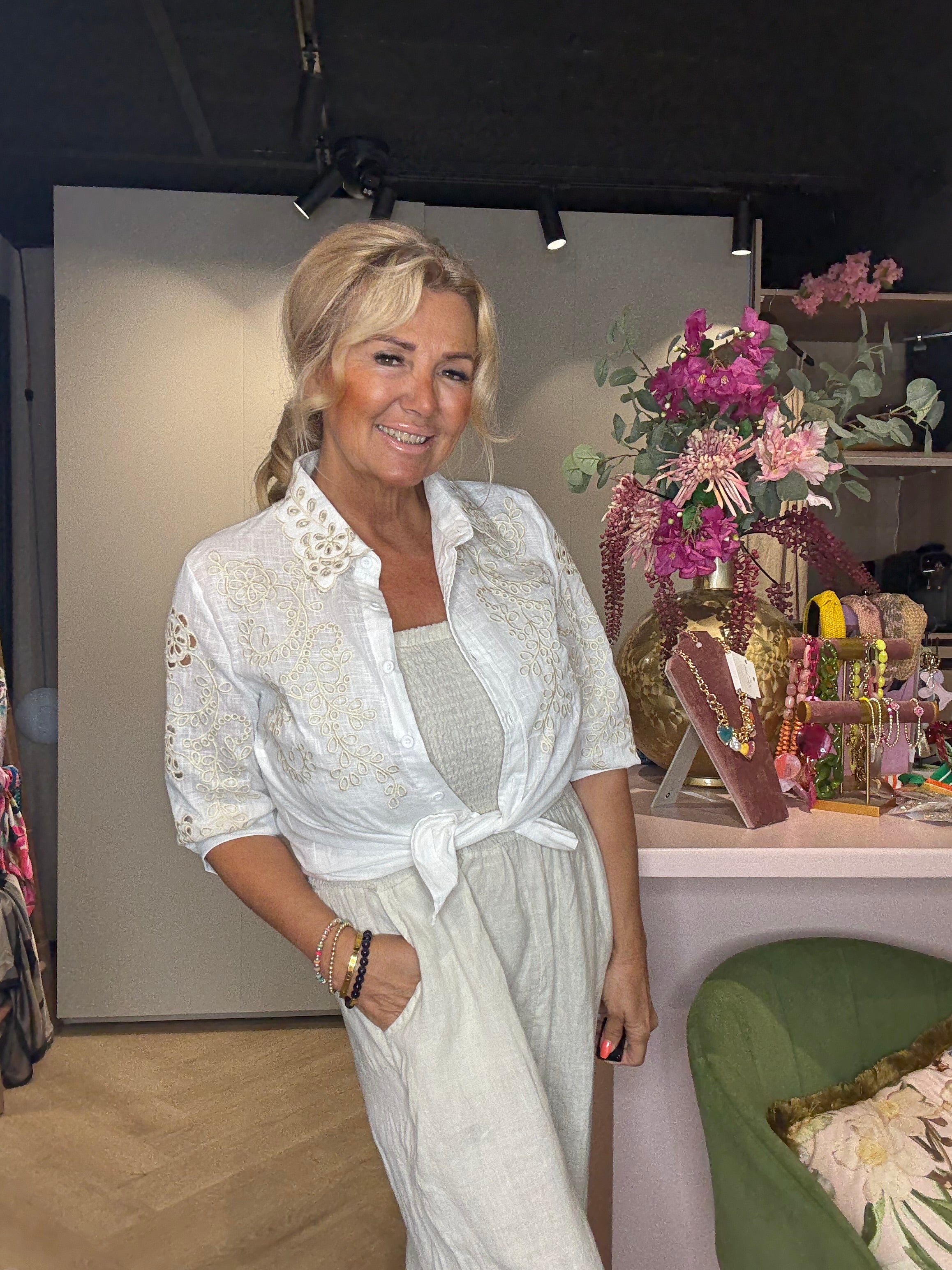 🌿 Blouse White Linnen Blossom 🌿Beige
