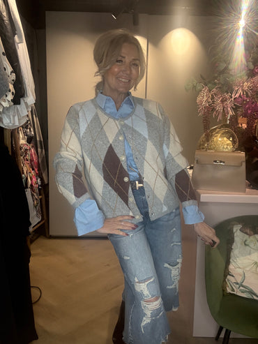 Vestje Classy Ruit Licht Blauw