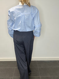Dark blue small-check trousers
